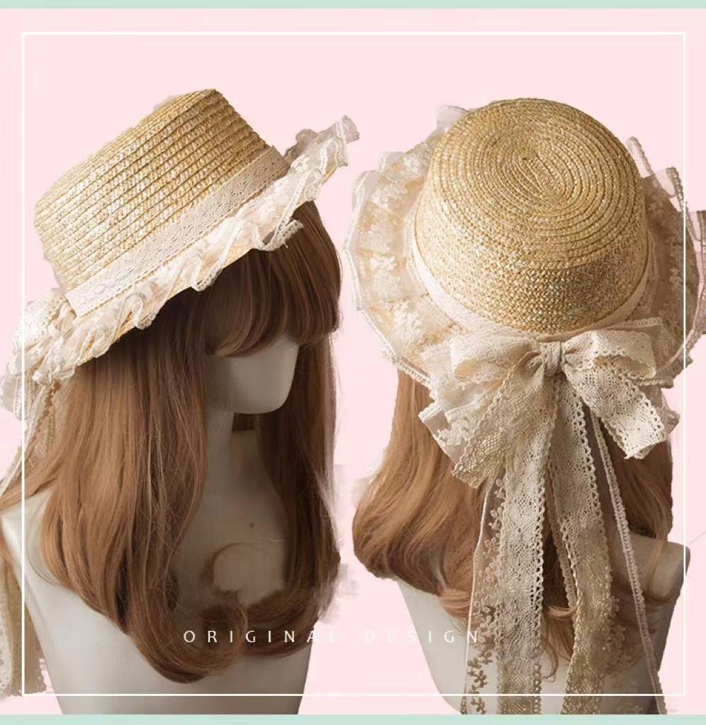 Mori Lolita Handmade Sunshade Bow Straw Hat - image 1