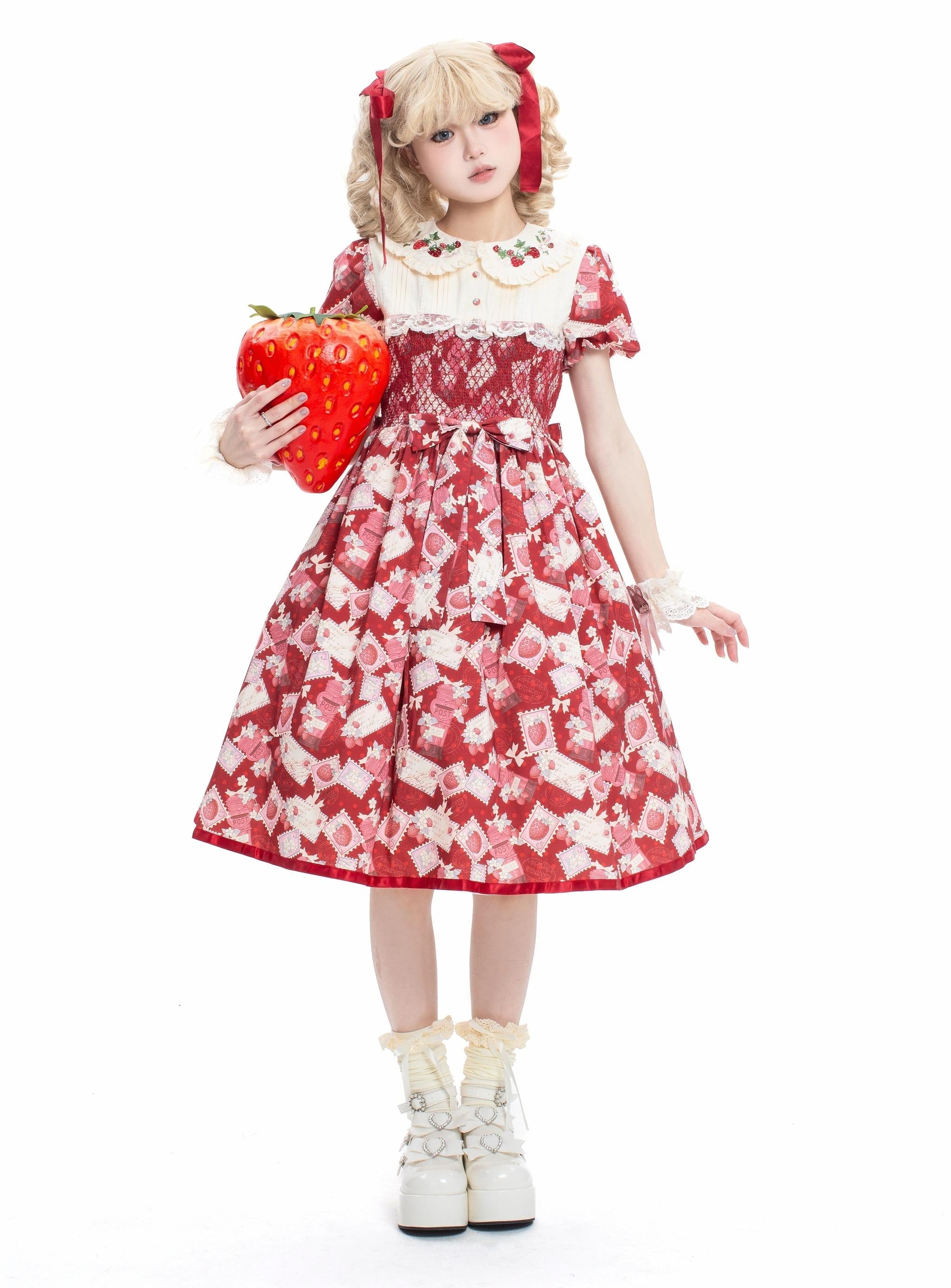 Kawaii Lolita OP Dress, Strawberry Print - image 1