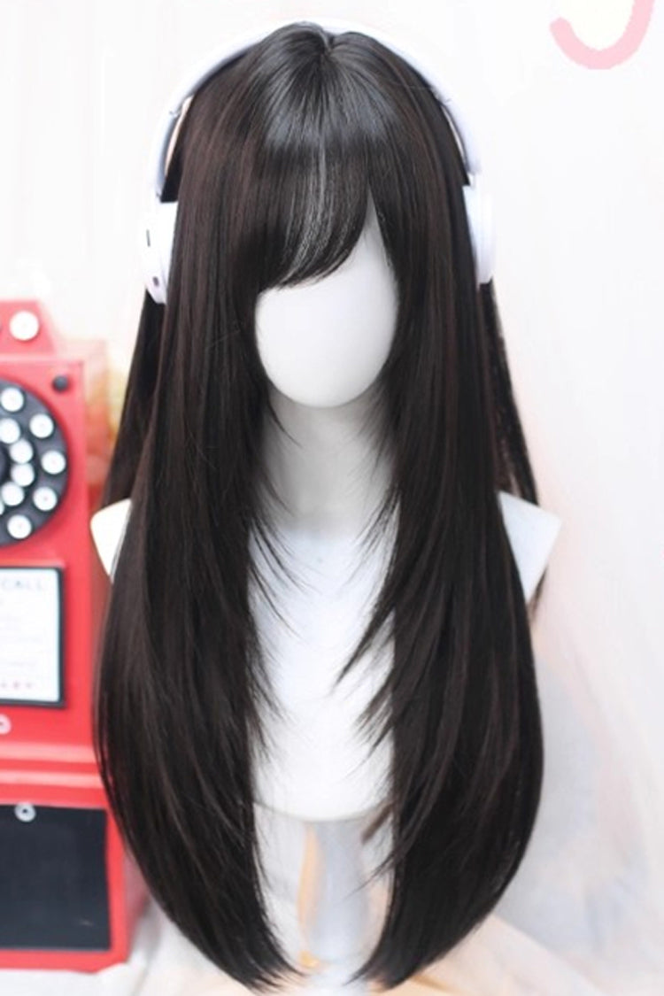 Sweet Side Bangs Lolita Long Straight Wig 2 Colors - image 4