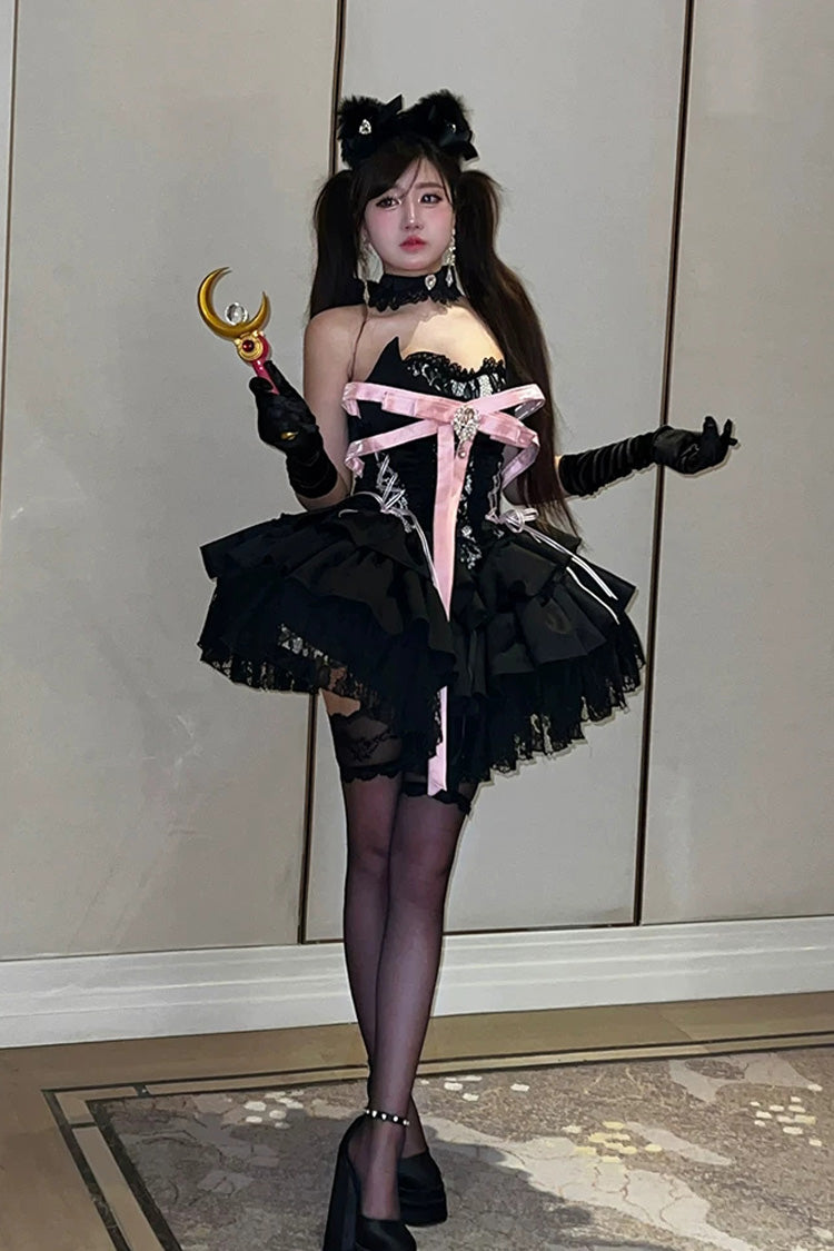 Kitten Sweetheart - Multi-Layered Ruffled Bow Lace-Up Princess Ballet Gothic Lolita JSK Dress - image 11