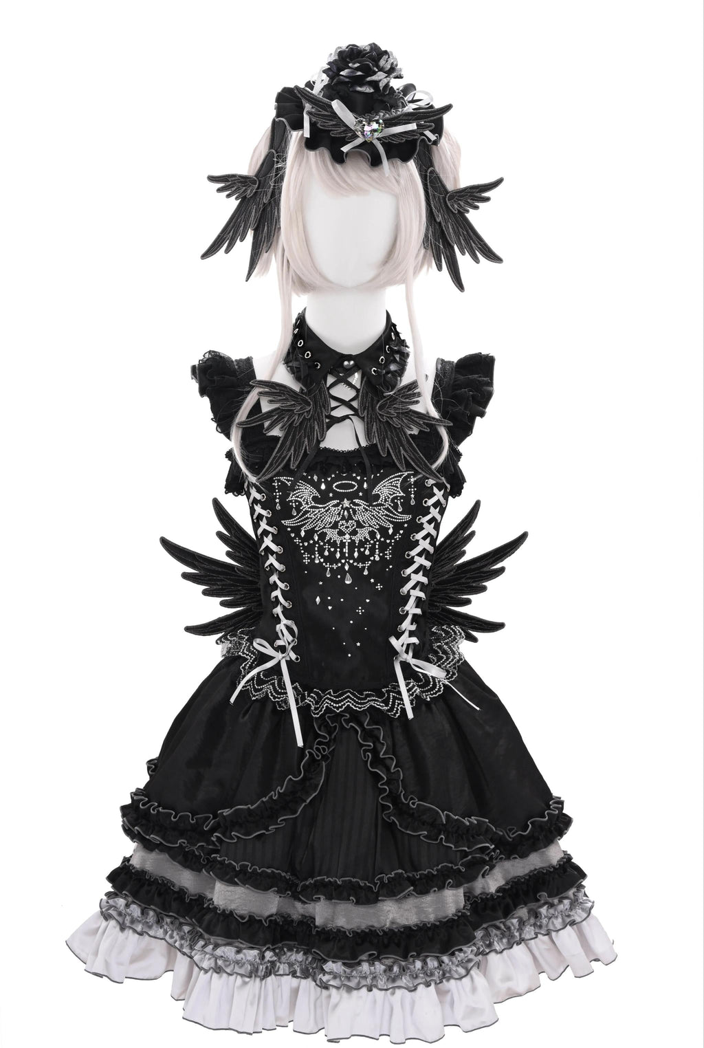 Metallic Angel Black Gothic Lolita Top and Ruffled Skirt Set - image 11