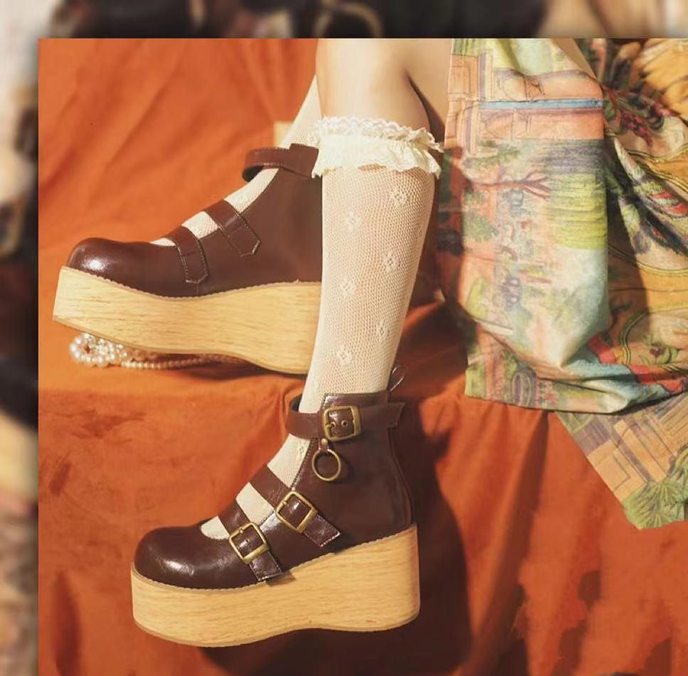 Retro Lolita Platform Shoes Round Toe Thick Sole - image 8