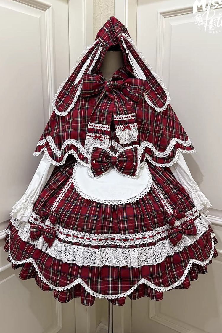 Gingham Petal Bunny - Short Sleeves Printed Ruffled Bow Sweet Lolita OP Dress - image 21