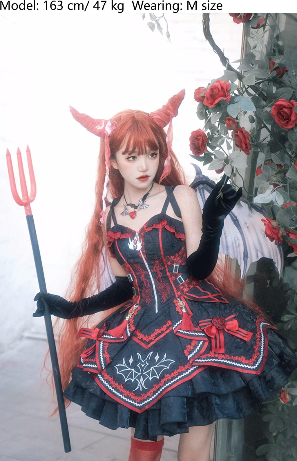 Dark Bat Motion - Gothic Lolita JSK Black Red Goth JSK Dress - image 6