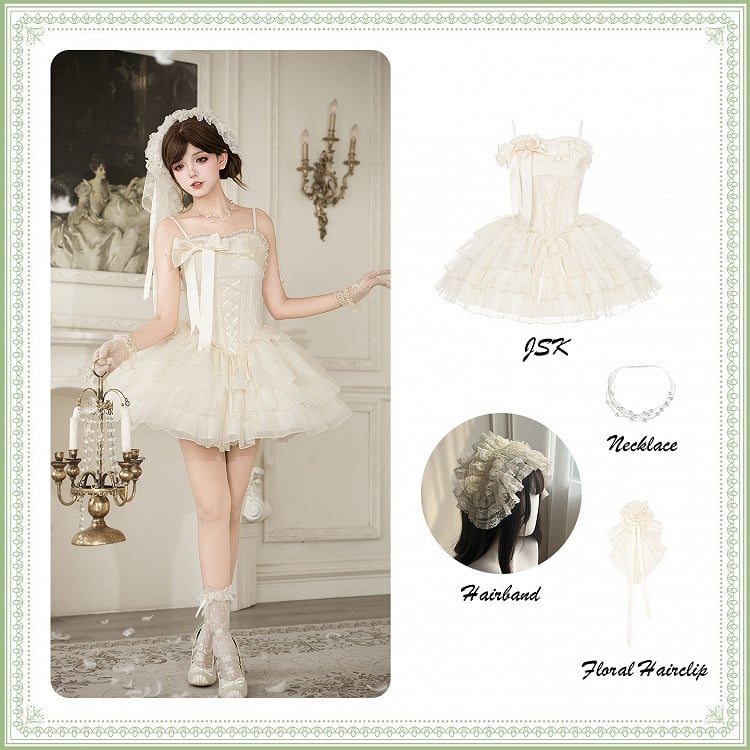 Creamy Boned Corset Short JSK Dress and Accessory Set - image 2
