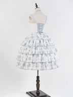 Blue and White Floral Print Lolita JSK with Bow Details - image 18