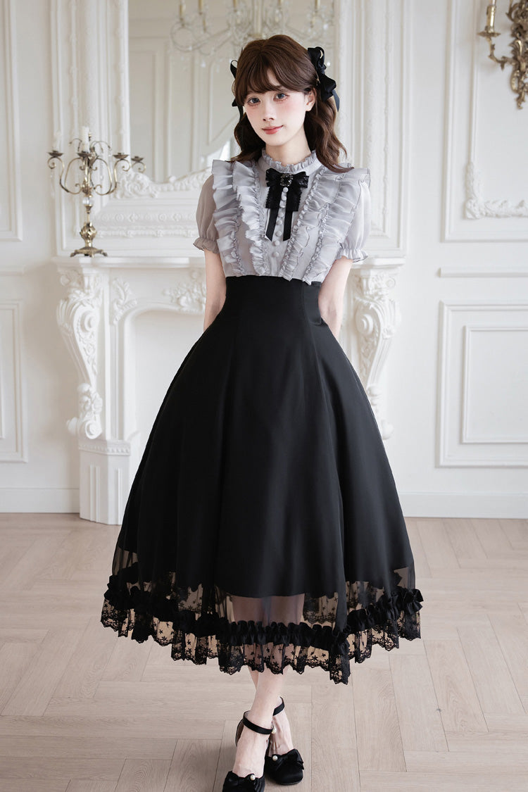 Miss Lola · Snow Kiss - Stand Collar Short Puff Sleeves Ruffled Color-Blocked Faux Two-Piece Sweet Lolita Long Dress 3 Colors - image 27