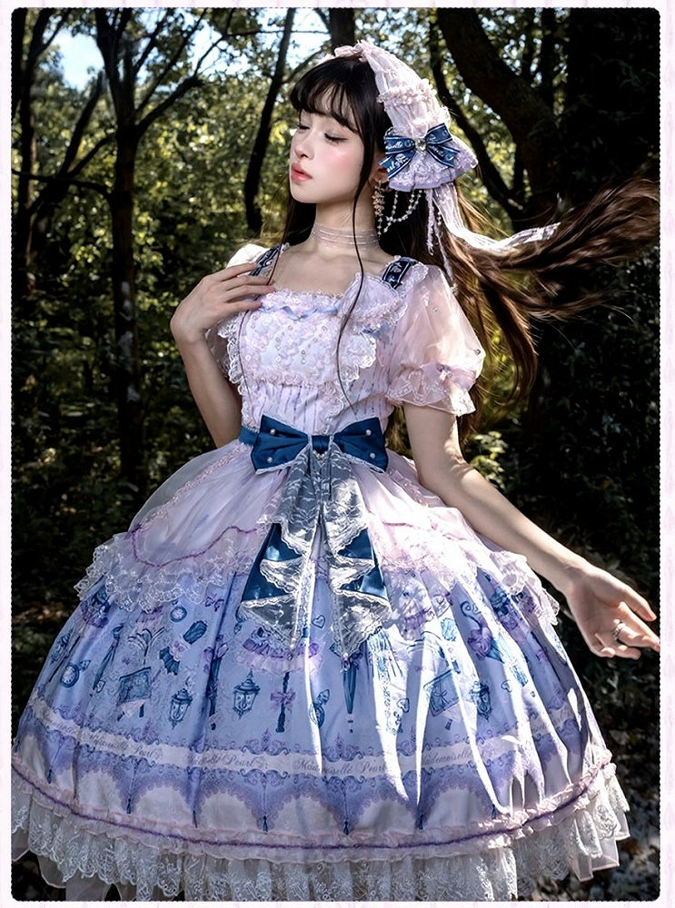Romantic Floral Puff-Sleeve Dress with Lace Pearl and Overlay - image 1