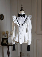 Crisp White Ruffled Shirt with Bow Tie for Ouji - Shi Zhi Mao - image 1