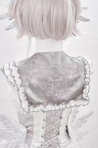 Metallic Angel - Silver-white Punk Lolita JSK, Wing and Rhinestone Details - image 37