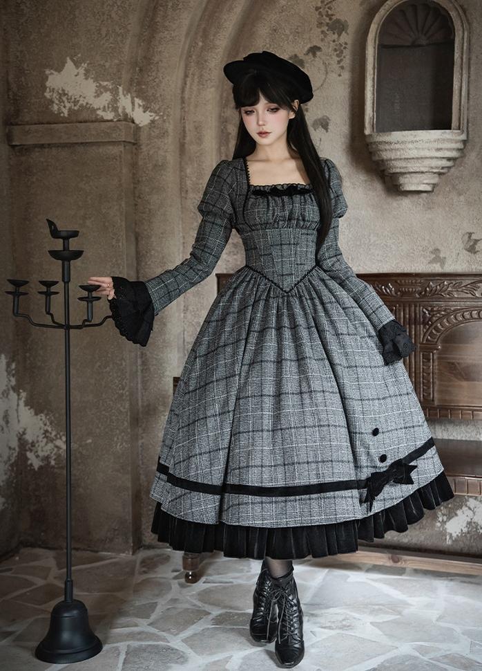 Yesterday's Epistle - Winter Classic Lolita Plaid Dress Set, Fishbone Waist - image 3