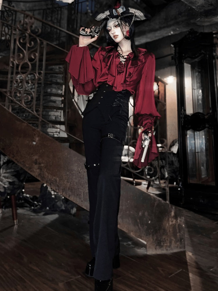 Regal V-Neck Shirt and Corset Pants Set - Shi Zhi Mao - image 5