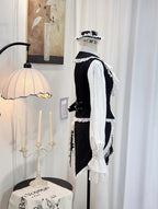Crow Feather Ode - Ouji Lolita Cotton Linen Shirt and Clock Embroidery Vest Set - image 3