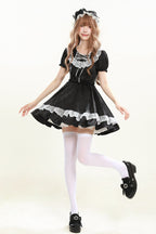 Night Alley Angel - Lapel Collar Short Sleeves Jacquard Ruffled Lace Gothic Lolita Dress - image 5