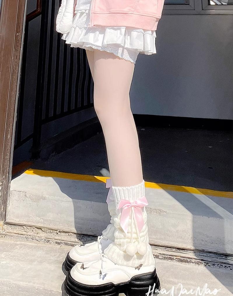 Cute Lolita Leg Warmers Winter Knitted JK Pile Socks - image 7