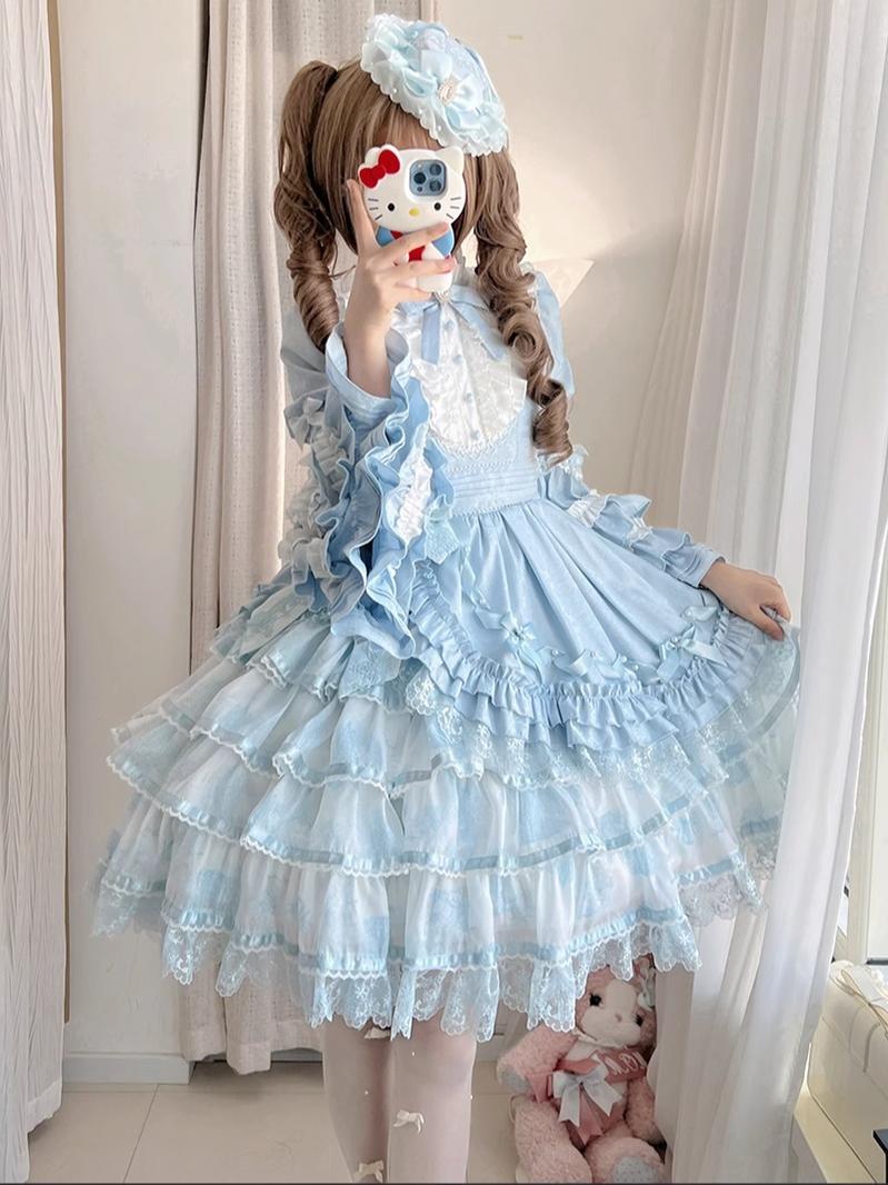 Solo Puppet Sweet Lolita OP Dress with Princess Long Sleeves - image 7
