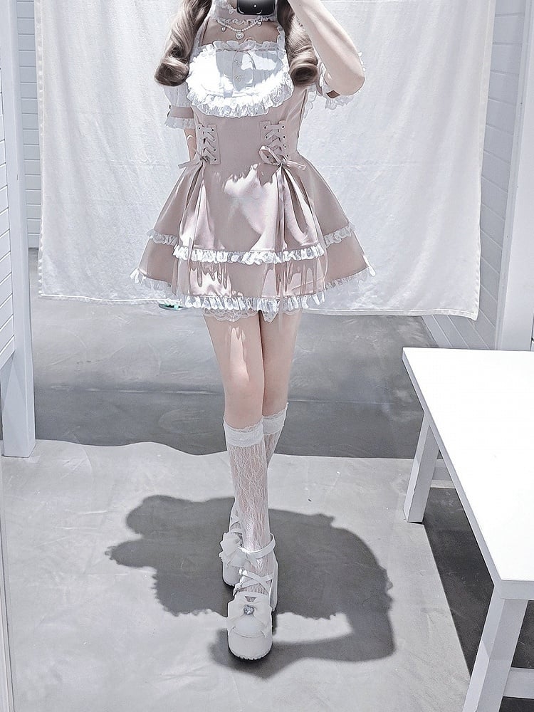 Shirohato Pink and White Ryousangata Dress Choker and Shorts Set - image 4