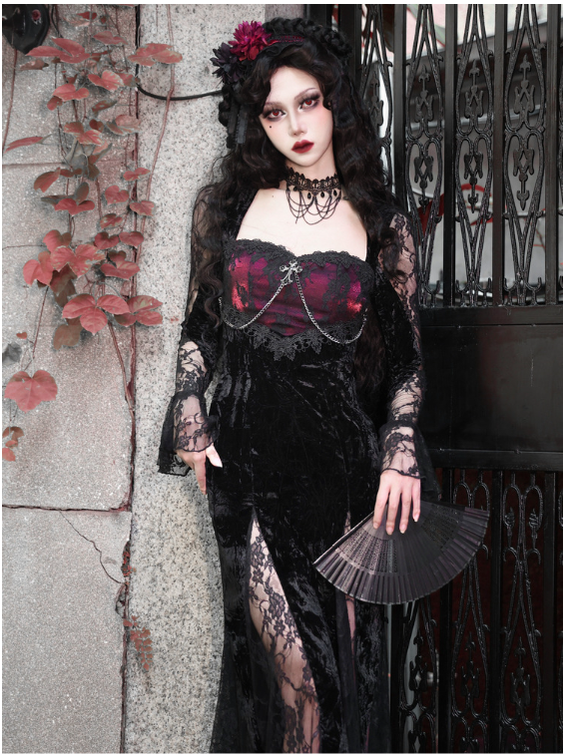 Rose Cemetery - Dark Red Velvet Gothic Lolita Dress - image 13