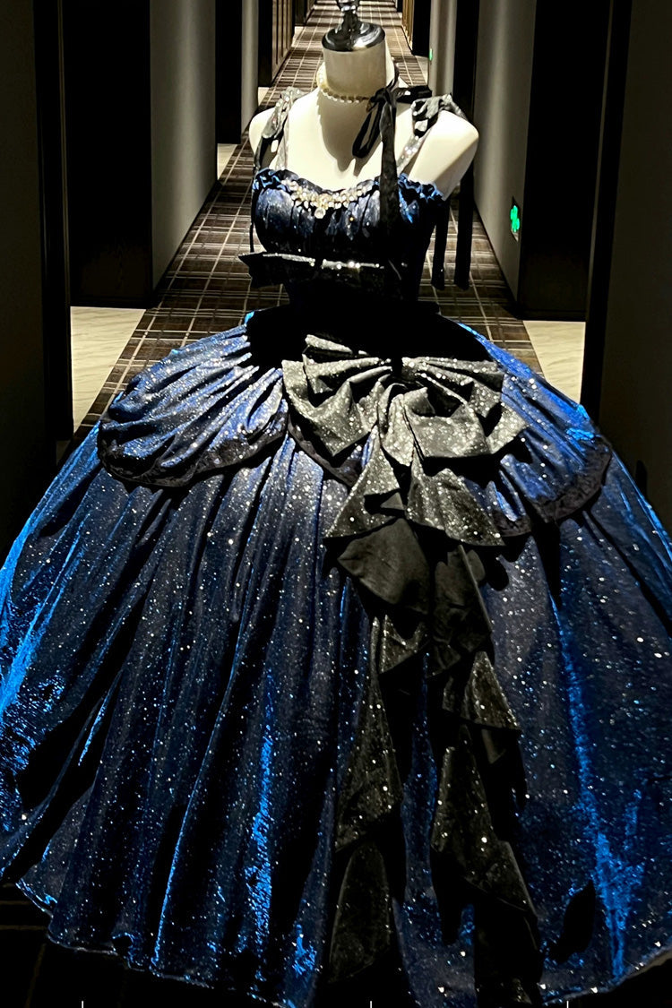 Galaxy of Fallen Tears - Sleeveless Glitter Series Ruffled Bow Asymmetric Sweet Lolita JSK Dress - image 4