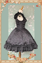Floral Canon - Round Collar Sleeveless Jacquard Printed Ruffled Bow Gothic Lolita JSK Dress - image 9