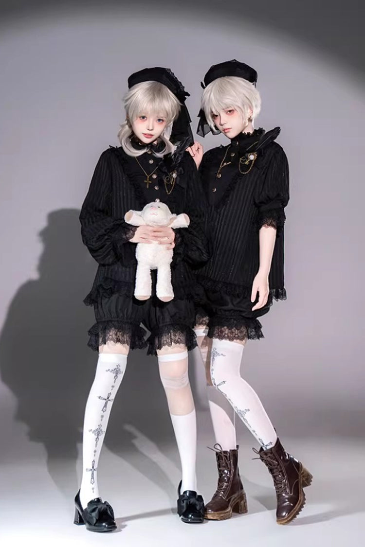 Black Gothic Ouji Lolita Top, Shorts and Scarf Set in 2 Sleeve Versions - image 5