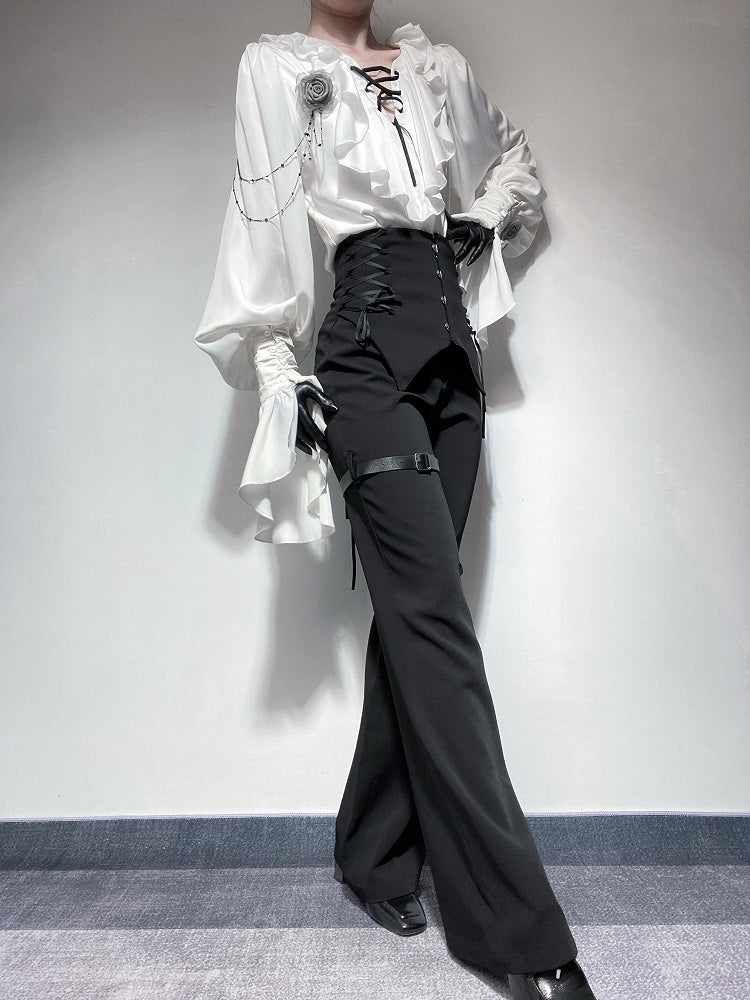 Black Corset High-Waist Pants with Buckle Details - Shi Zhi Mao - image 6