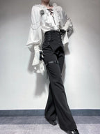 Black Corset High-Waist Pants with Buckle Details - Shi Zhi Mao - image 6