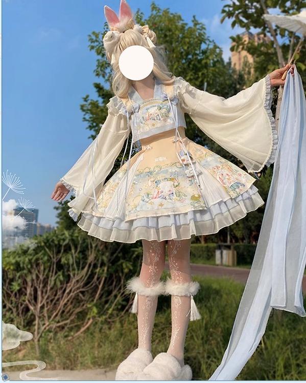 Laurel - Kawaii Han Lolita Jumper Dress Rabbit Print and Accessories - image 2