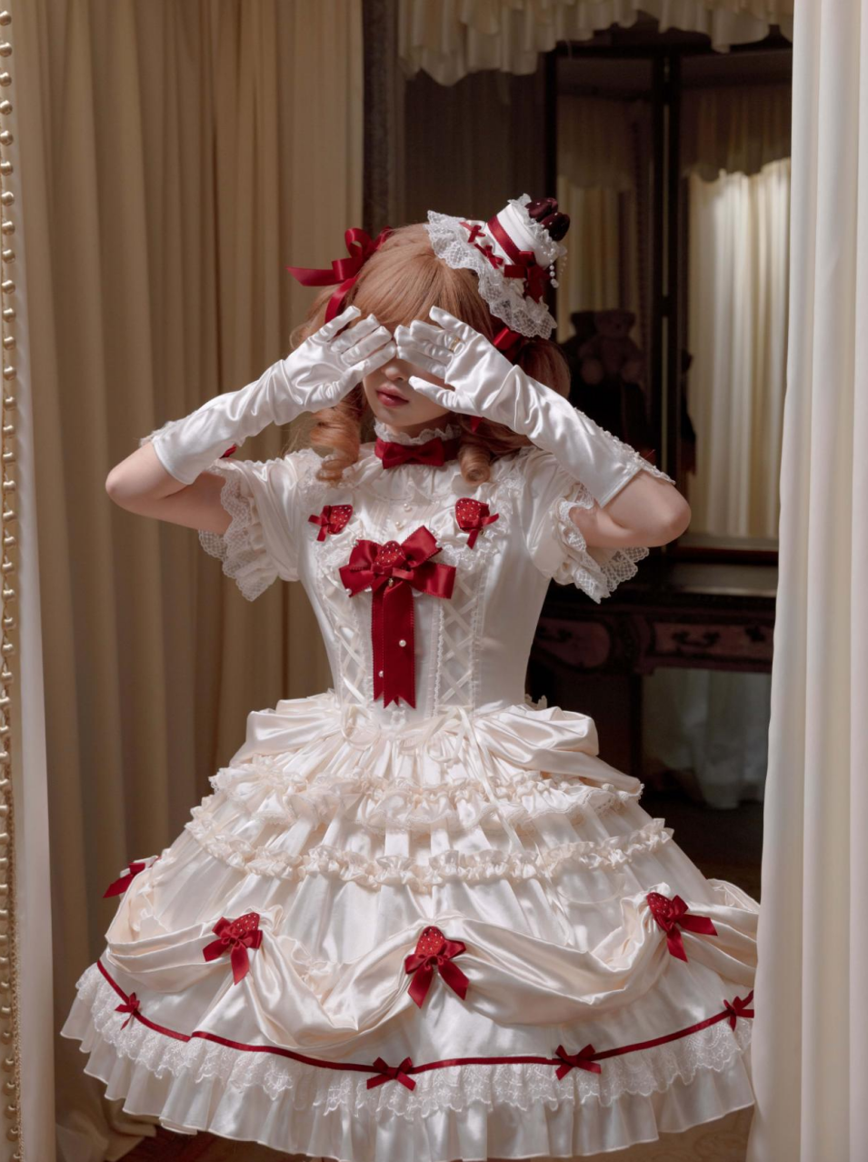 Paria Cream Strawberry Satin Lolita OP Dress and Accessories - image 23