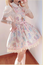 Starry Pudding Bear - Sweet Lolita JSK and Printed OP Dress - image 3