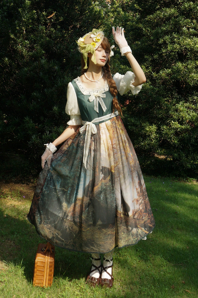 Morning in the Pine Forest - Sweet Lolita OP Dress in Dark Green - image 9