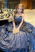 Galaxy of Fallen Tears - Sleeveless Glitter Series Ruffled Bow Asymmetric Sweet Lolita JSK Dress - image 10