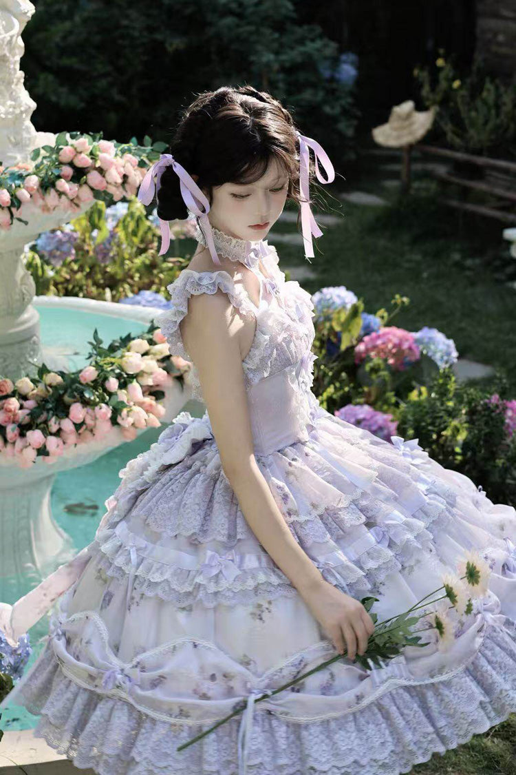 Halterneck Sweet Lolita JSK Dress with Head Bow and Train - image 3