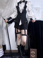 Gothic Tailcoat Waistcoat with Pompoms and Back Lacing - Shi Zhi Mao - image 4