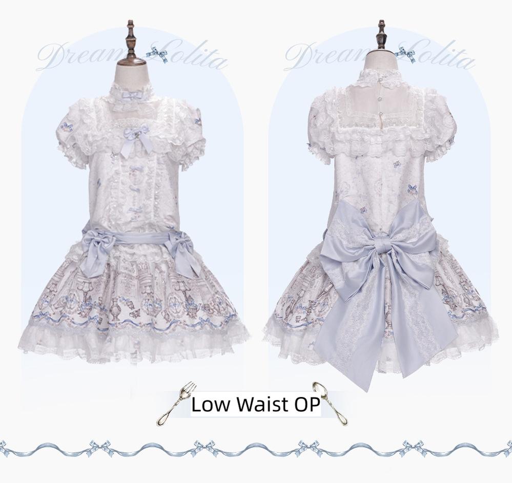 Finnish Antique Cabinet - Sweet Lolita Antique Cabinet Printed OP & JSK Dress with Bows - image 4