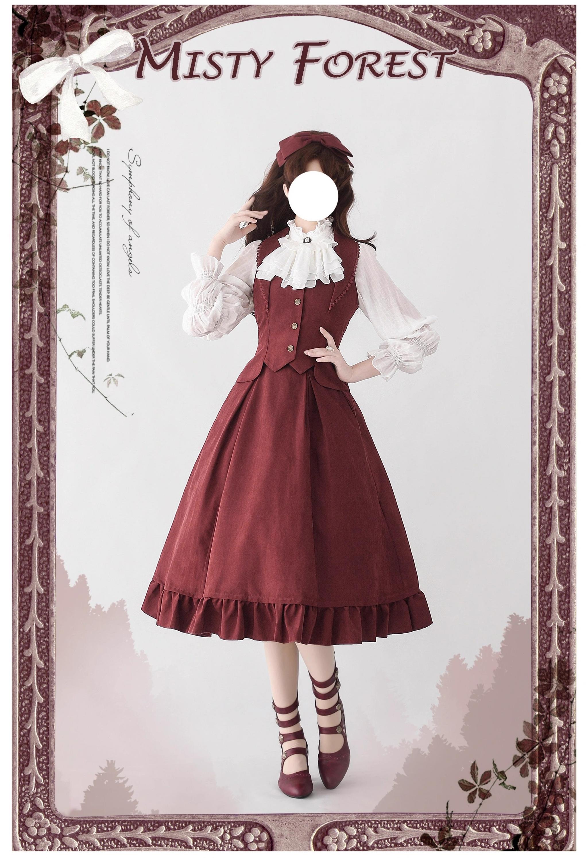 Classic Lolita A-Line Skirt, Button-Front Vest and White Blouse - image 3