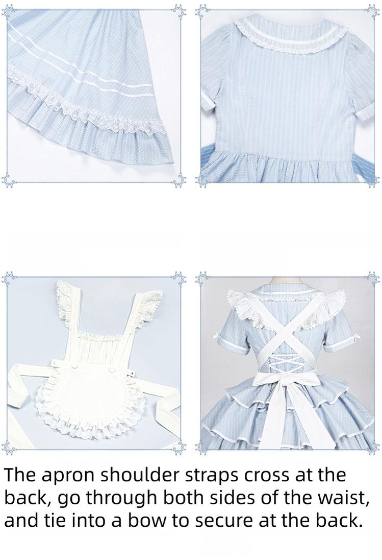 Seven-Day Bell - Blue Classic Lolita Striped OP Dress, Sailor Collar - image 7