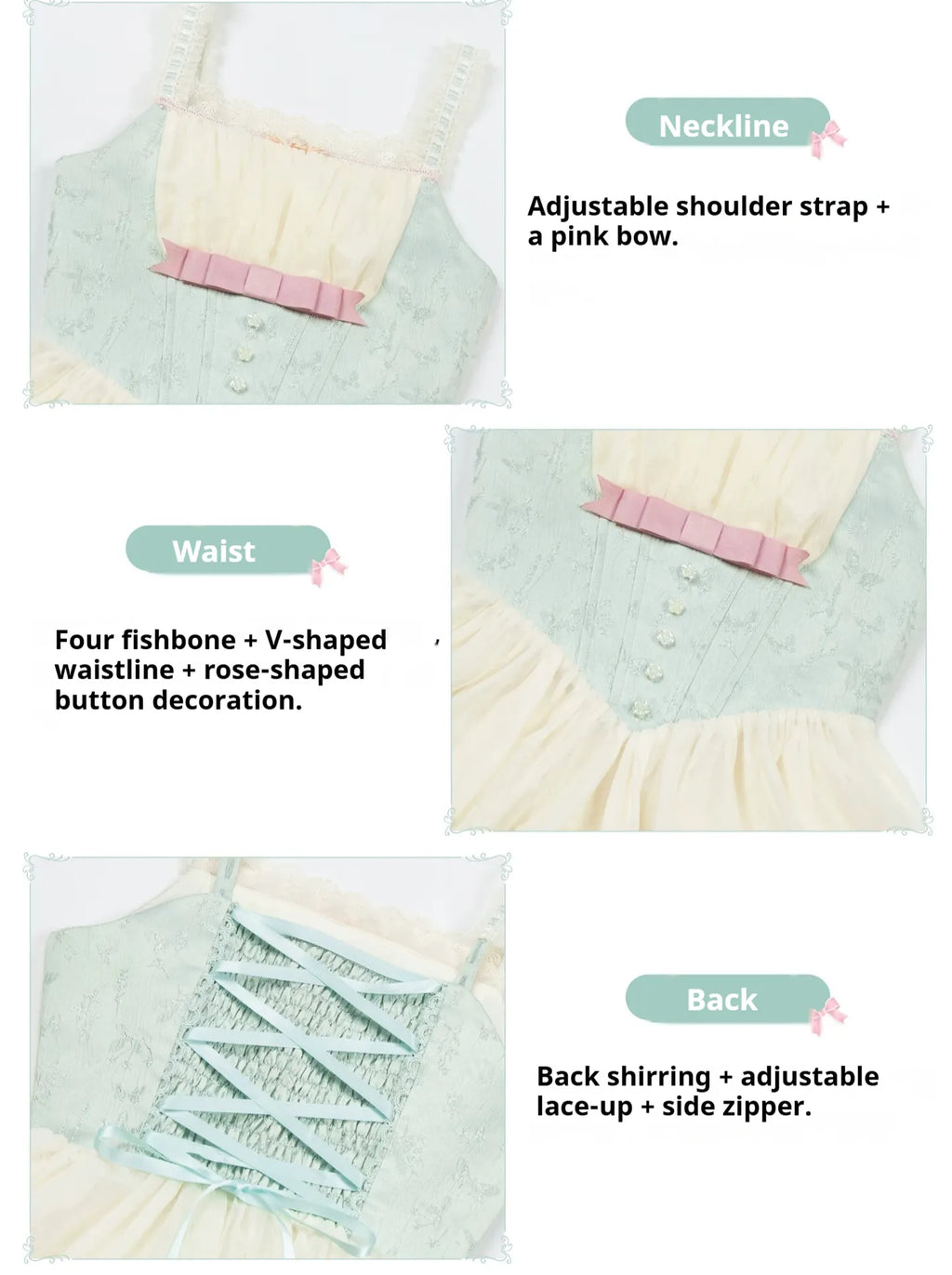Sea Salt Soda - Classic Lolita Adjustable Corset JSK Dress, Tiered Tulle Hem - image 9