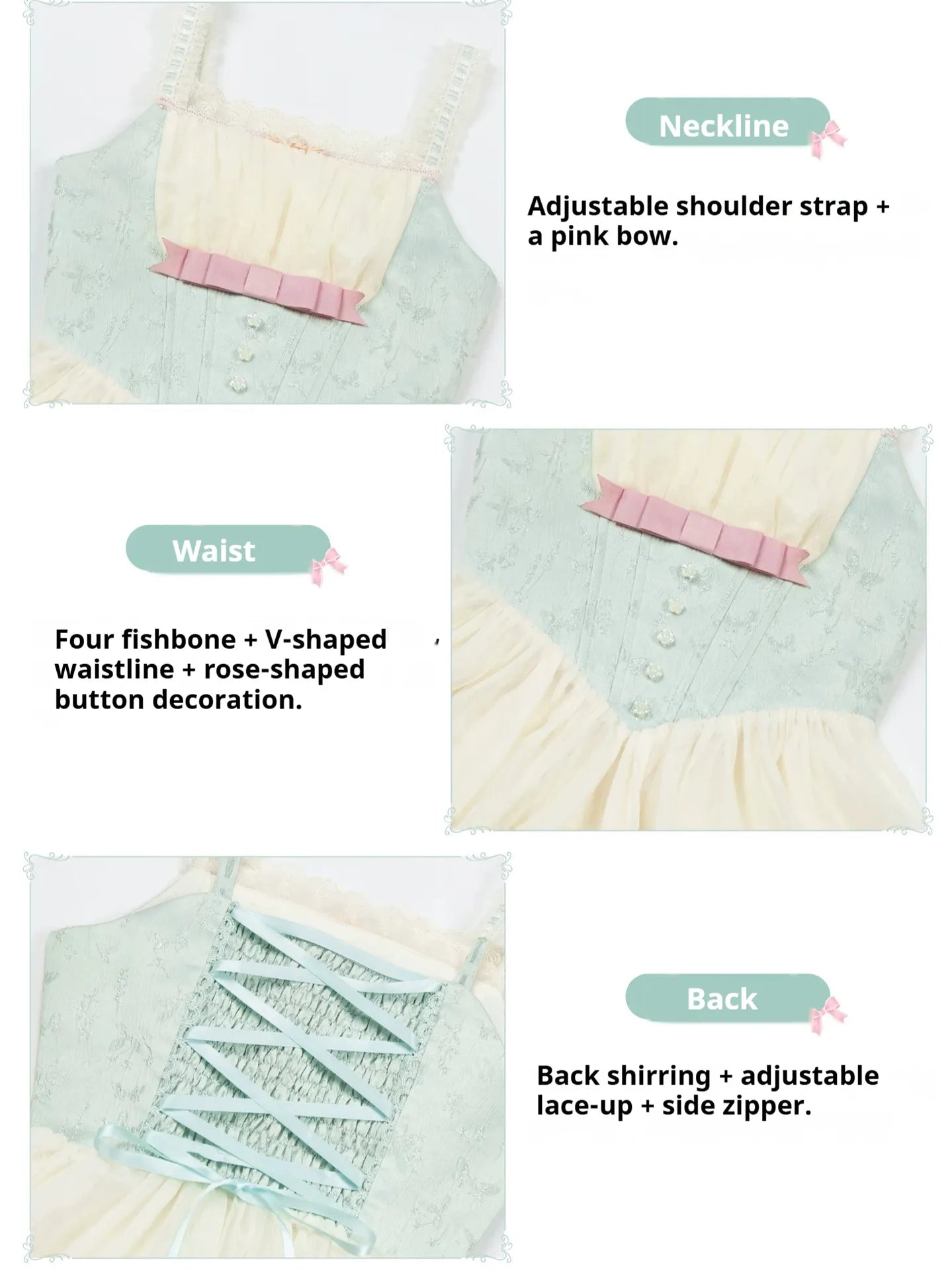 Sea Salt Soda - Classic Lolita Adjustable Corset JSK Dress, Tiered Tulle Hem - image 9