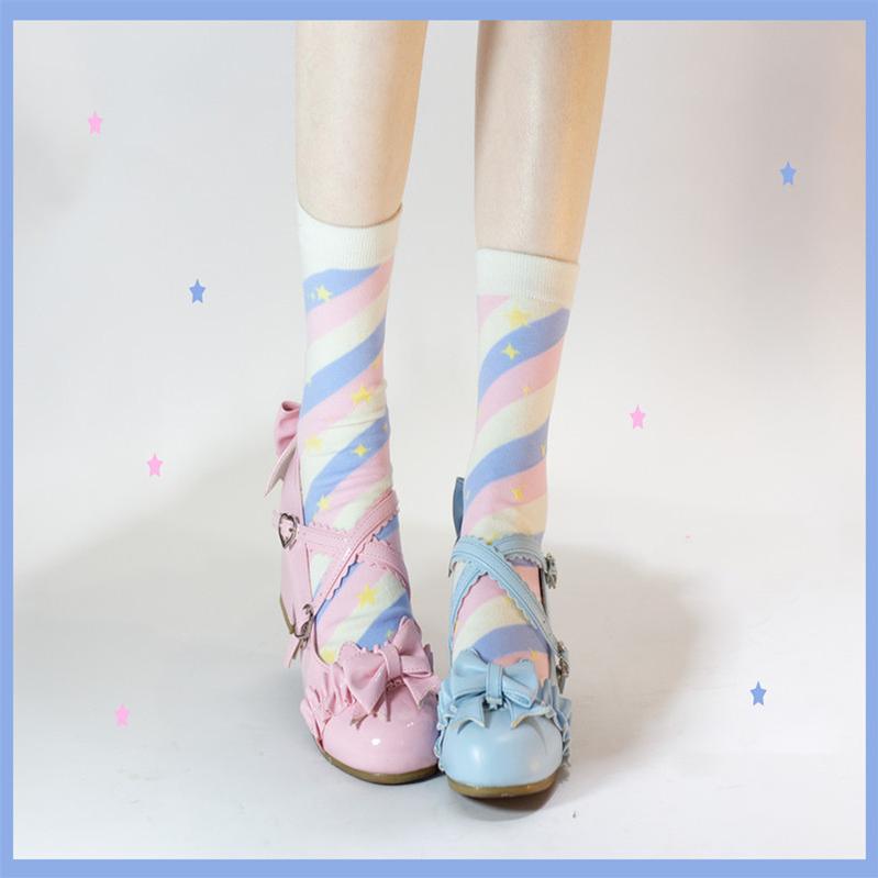Macaron Lolita Cute Stripe Socks - image 2