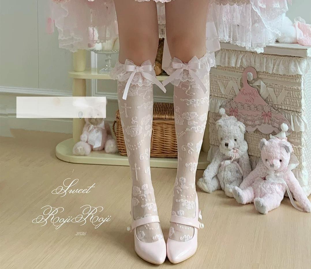 Summer Sweet Lolita Rose Jacquard Bow Socks - image 10