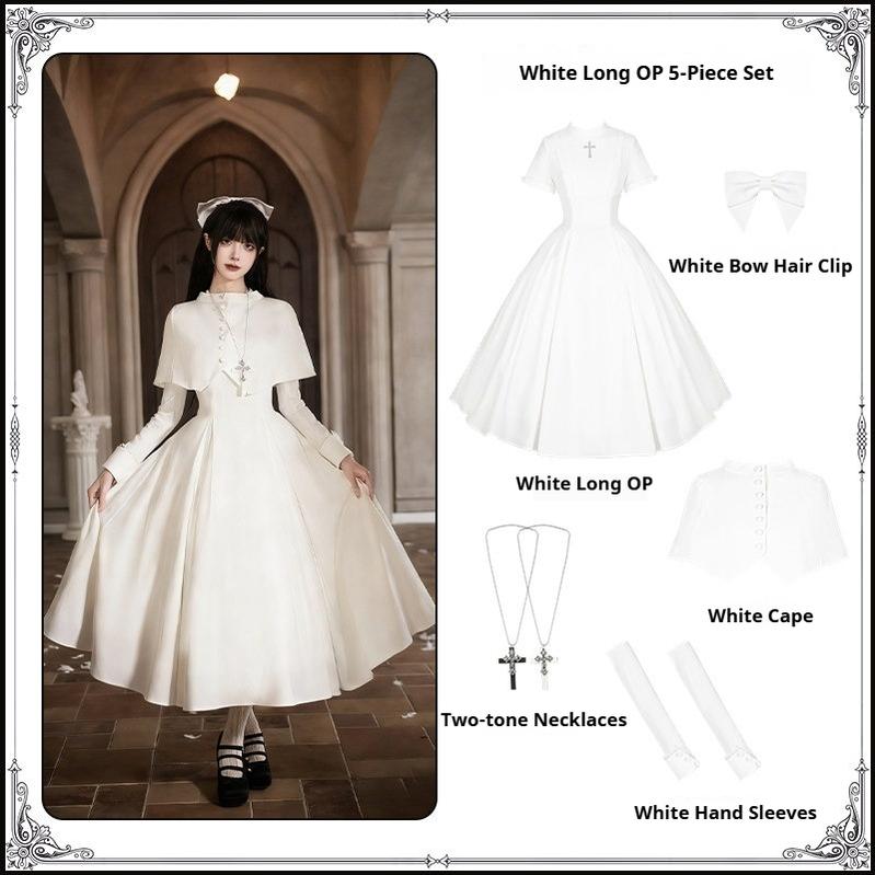 Nihil - Gothic Nun Lolita OP Dress, Irregular Hem Cape and Accessories - image 62