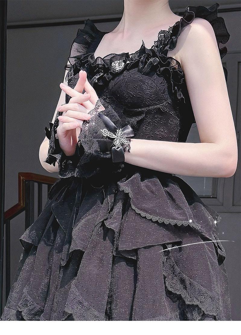 Gothic Lolita Cuffs with Cross Black and White Hand Sleeve - image 2