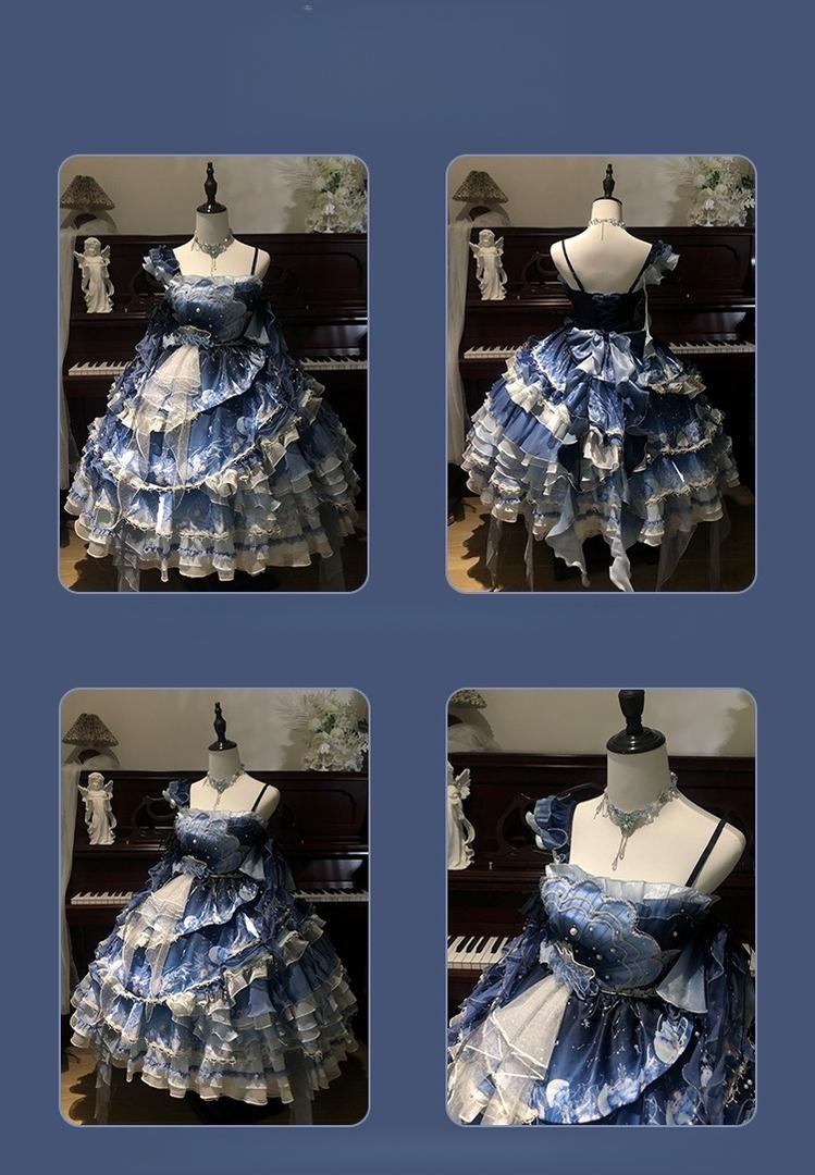 Blue Breath Jellyfish - Classic Lolita JSK Dress, Side Zipper - image 6