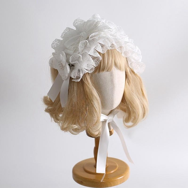 Xiaogui Classic Lolita Pure White Hairband, BNT, Top Hat and Flower Clips - image 5