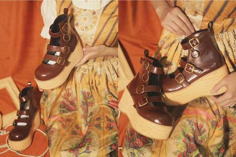 Retro Lolita Platform Shoes Round Toe Thick Sole - image 10