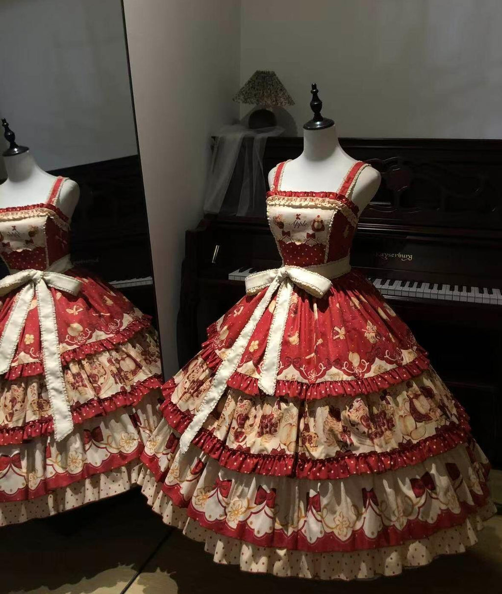 A Red Apple - Sweet Lolita JSK Dress, Tiered Hem Apron and Accessories - image 8