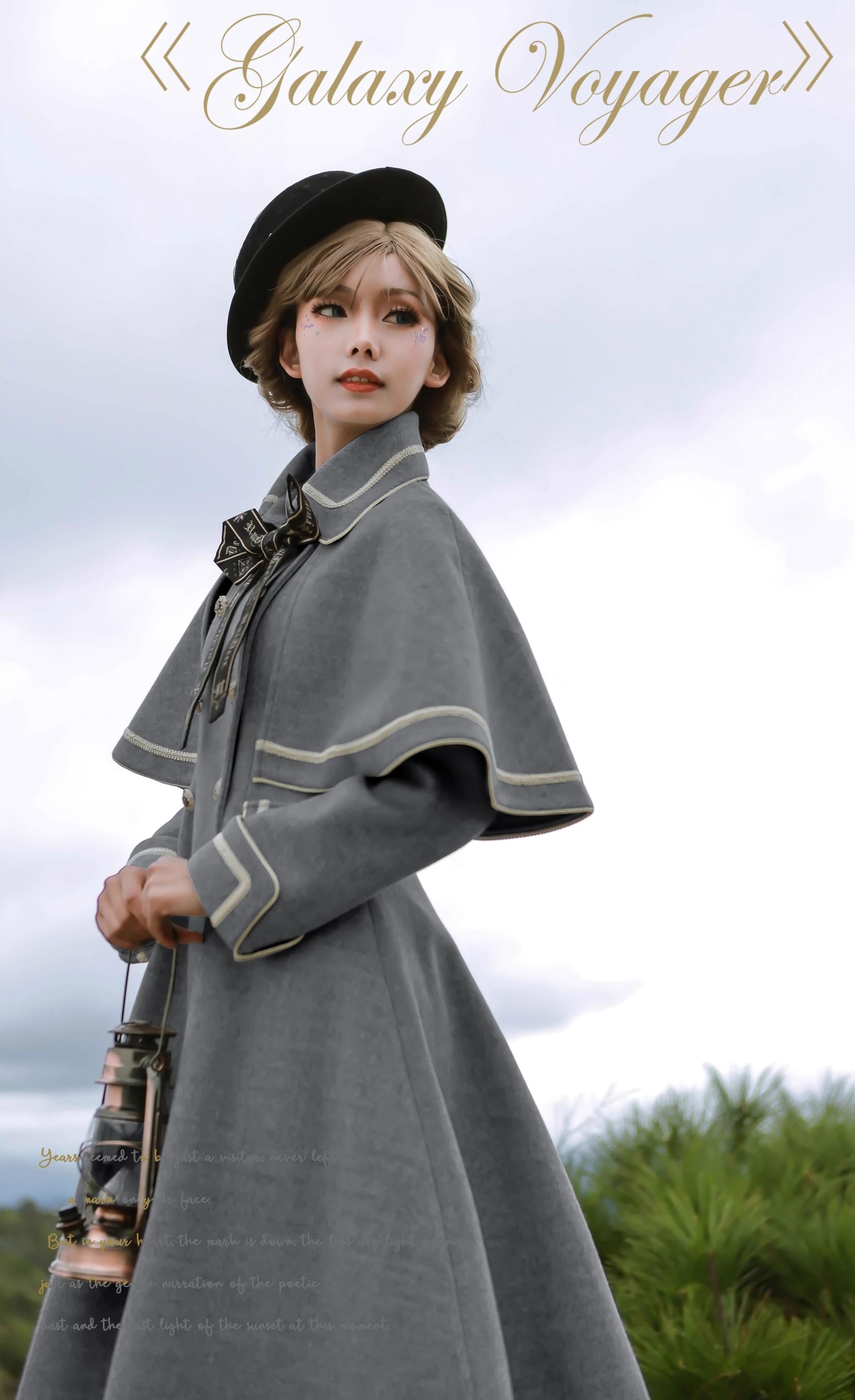 Galaxy Traveler - Classic School Lolita Overcoat with Detachable Cape and Bow - image 35