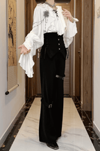 Black Corset High-Waist Pants with Buckle Details - Shi Zhi Mao - image 8