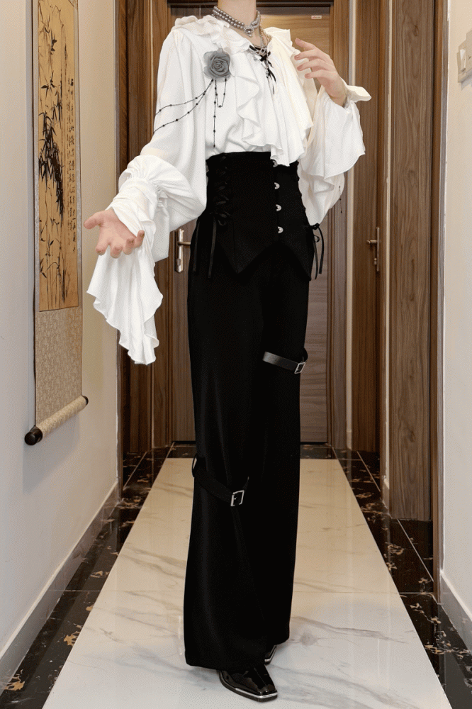 Black Corset High-Waist Pants with Buckle Details - Shi Zhi Mao - image 8